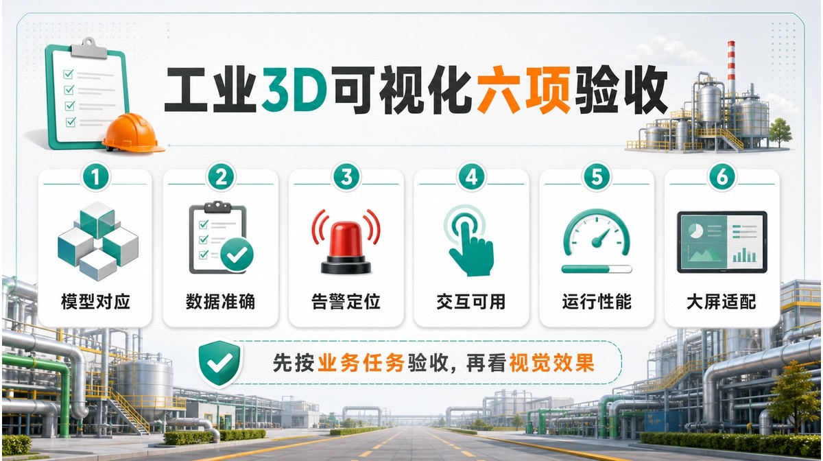 工业3D可视化项目模型数据告警交互性能和大屏适配六项验收