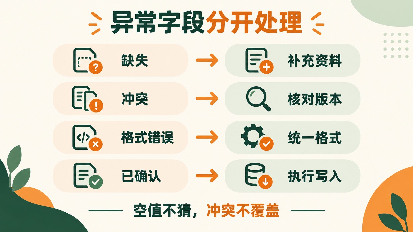 缺失、冲突与格式问题分别处理。