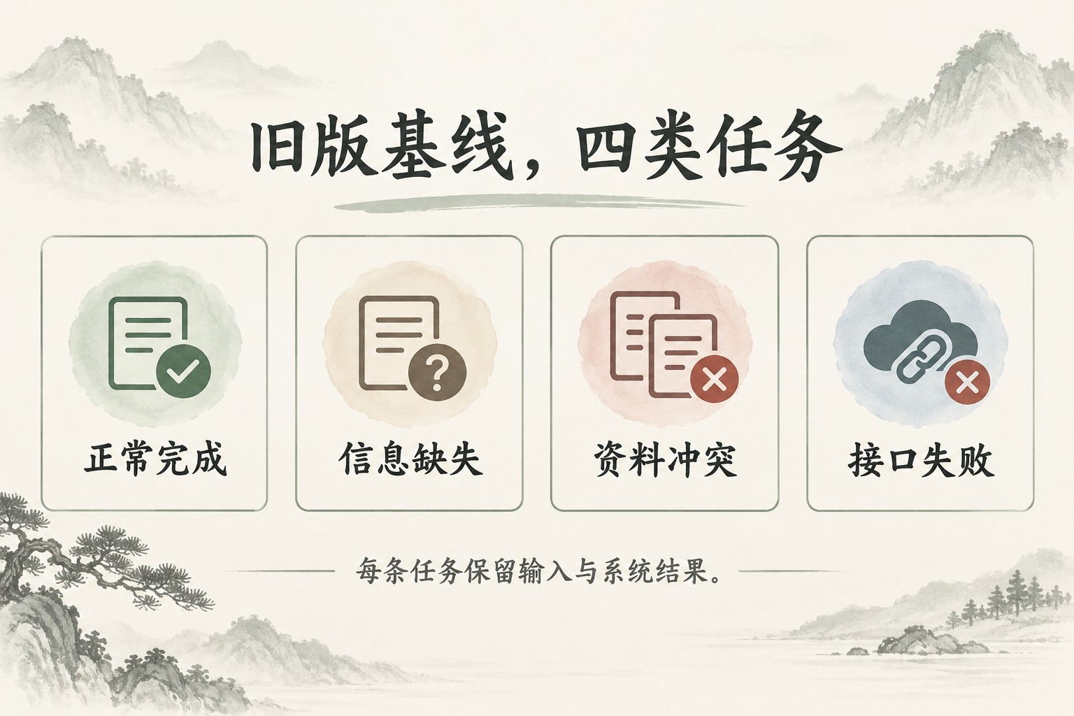 正常、缺失、冲突与失败任务都要重测。