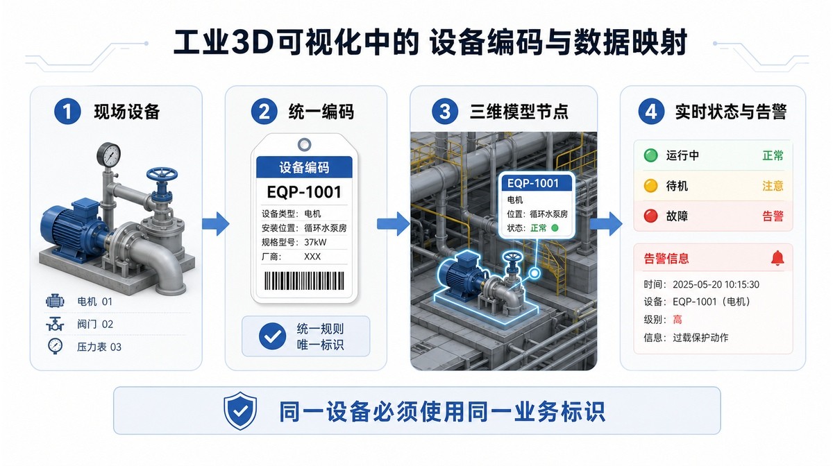 工业3D可视化中现场设备编码模型节点与实时数据的映射关系