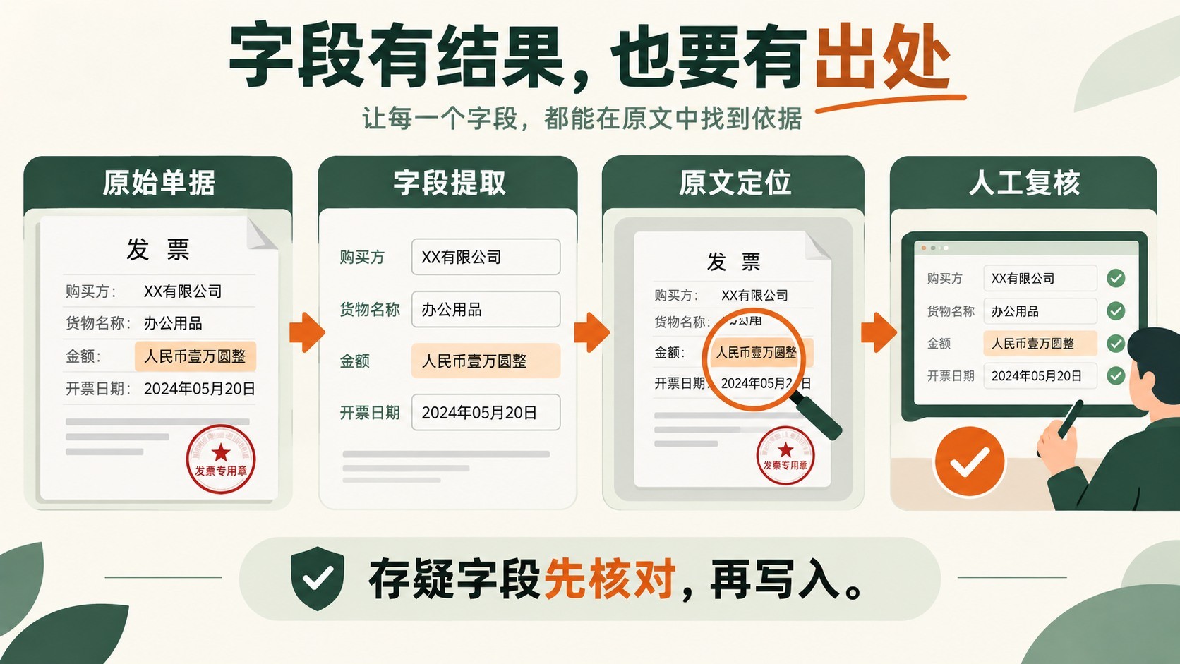 字段结果应对应原文位置，图中单据为示意。