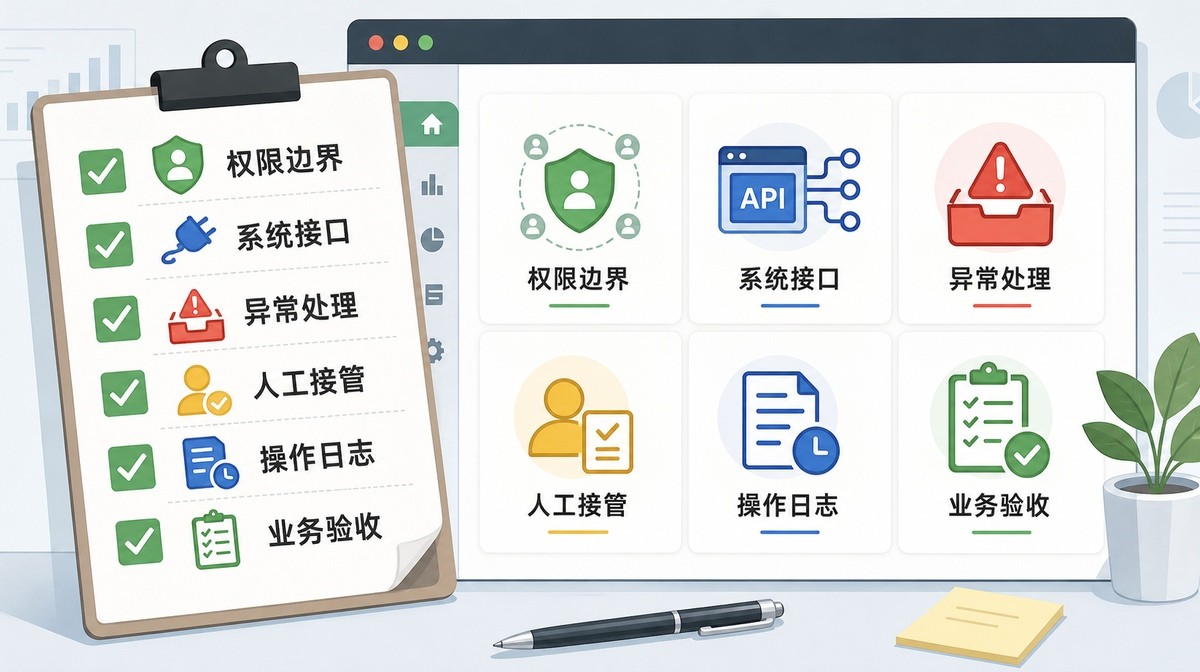 AI办公自动化项目的权限接口异常人工接管日志和业务验收重点