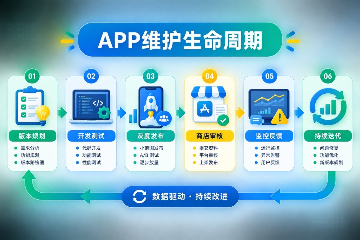 APP从版本规划到测试发布监控和持续迭代的长期维护生命周期