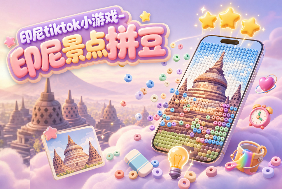 印尼Tiktok小游戏-印尼景点拼豆案例封面